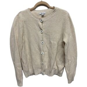 The Tog Shop 100% Cotton Chunky Knit Cardigan Sweater Cream Button Front Large